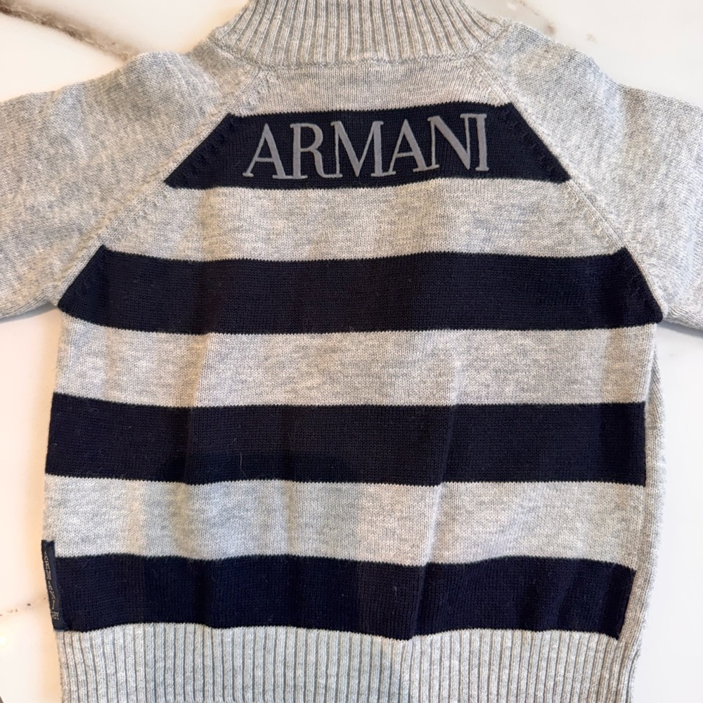 Armani Gray Zip-Up Knit Baby Sweater